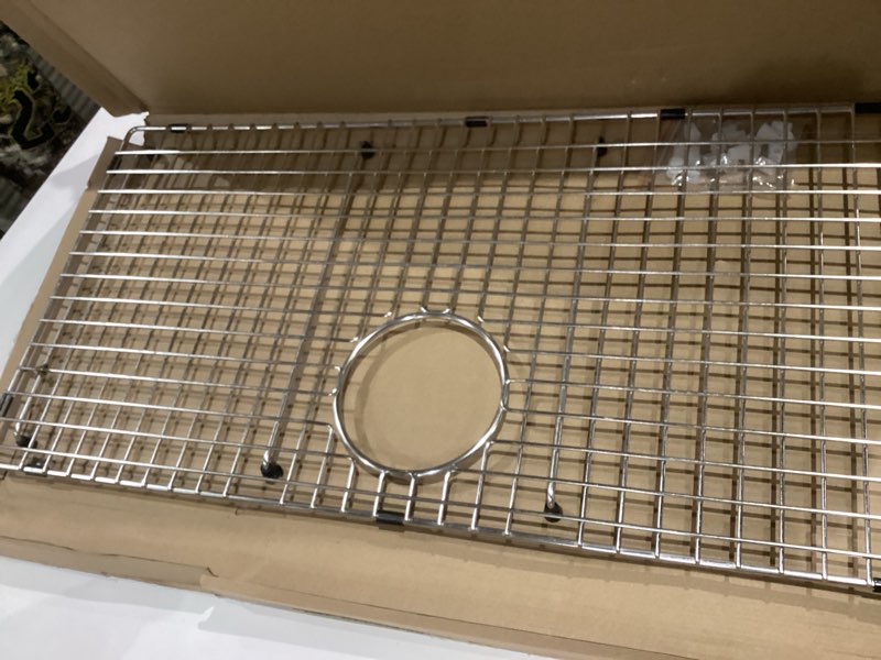 Condition photo showing As Is for Serene Valley Sink Bottom Grid 29-1/2" X 14-9/16", Rear Drain with Corner Radius 3/8", Sink Protector NDG3015R