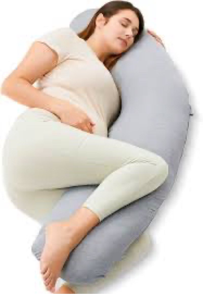 Momcozy J-Shaped Pregnancy Pillow for Sleeping with Cooling Cover – Maternity Body Pillow for Pregnant Women, Side Sleeper Support for Belly, Hip & Leg, Deep Grey