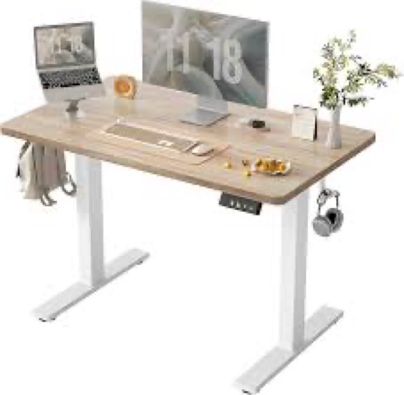 tiqlab height adjustable electric standing desk, 40 x 24 inch, sit stand up desk, splice board, computer home office desk, oak top 40*24 inch oak