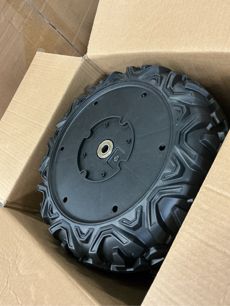 Condition photo showing New/Like New for 2 pack 30cm/11.8'' pu solid eva foam tire for power wheels,1.2cm/0.47in aperture front/rear gator alligator wheel for suv/utv/atv ride on car replacement tires upgrade,free coupler (11.8in tires)