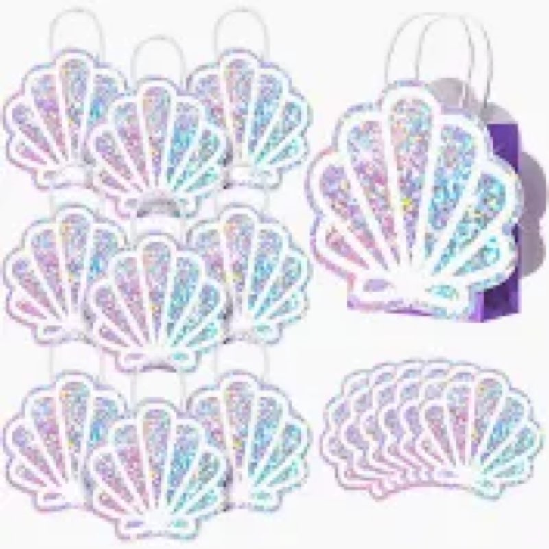 Locmeo 24 Pack Sea Shell Gift Bags Mermaid Goodie Bags Party Favor Iridescent with Handle for Under 