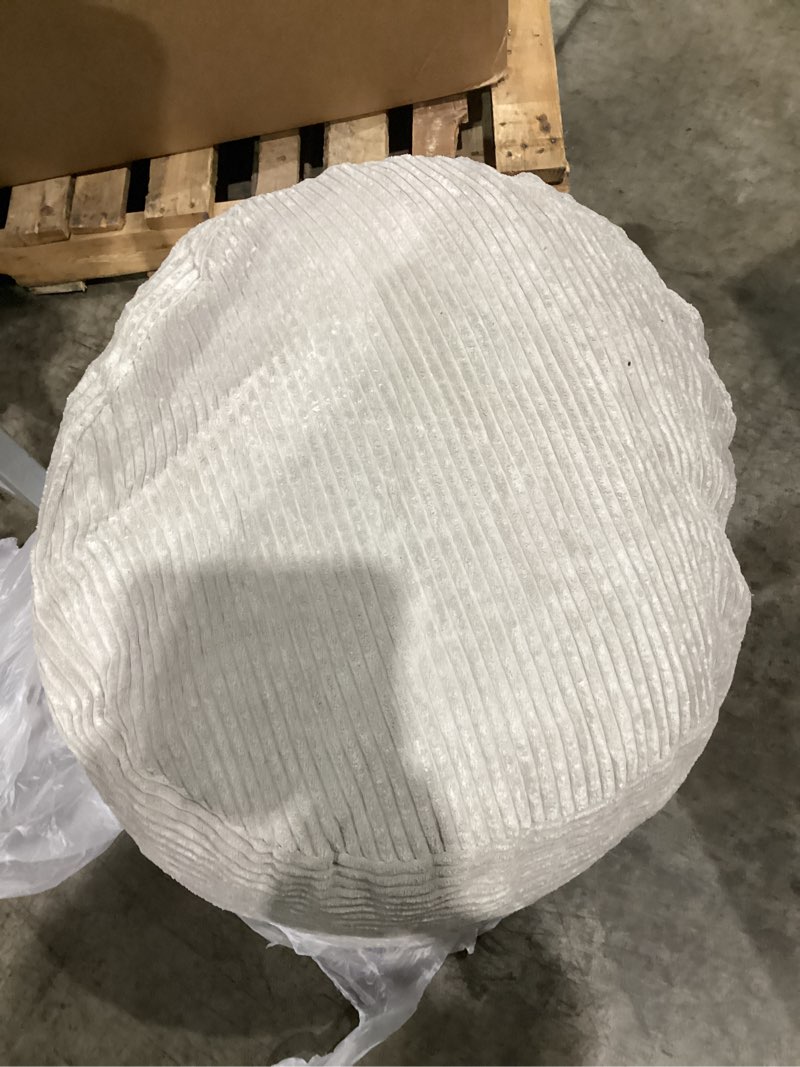 Condition photo showing As Is for higogogo round stuffed pouf ottoman, corduroy poufs with foam chunk filling, furry and fluffy pouf foot stool storage ottoman, 26 x 18 floor poufs foot rest for living room, beige 26 inch beige