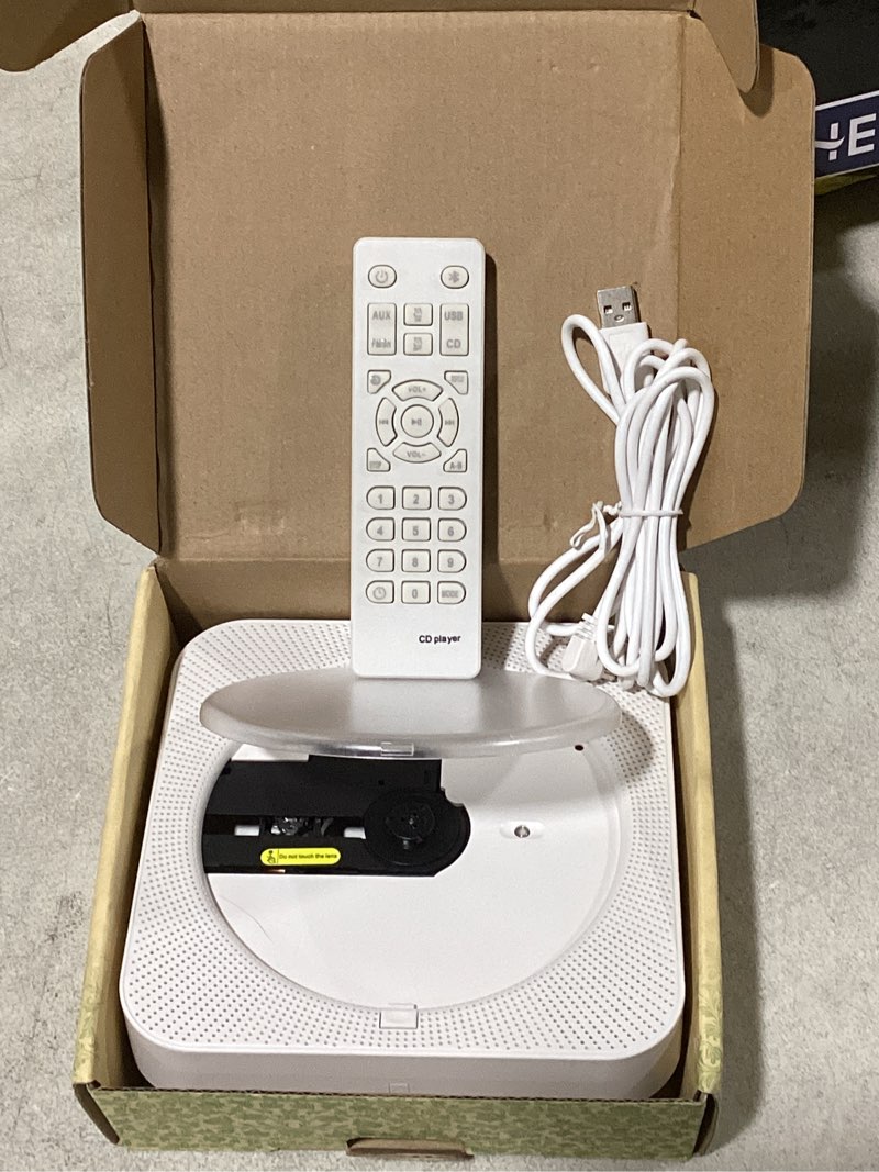 Condition photo showing As Is for cd player portable bluetooth 5.1 desktop cd player with hifi sound speakers,remote control,dust cover,led display,boombox fm radio,usb/aux for home,kids (white)