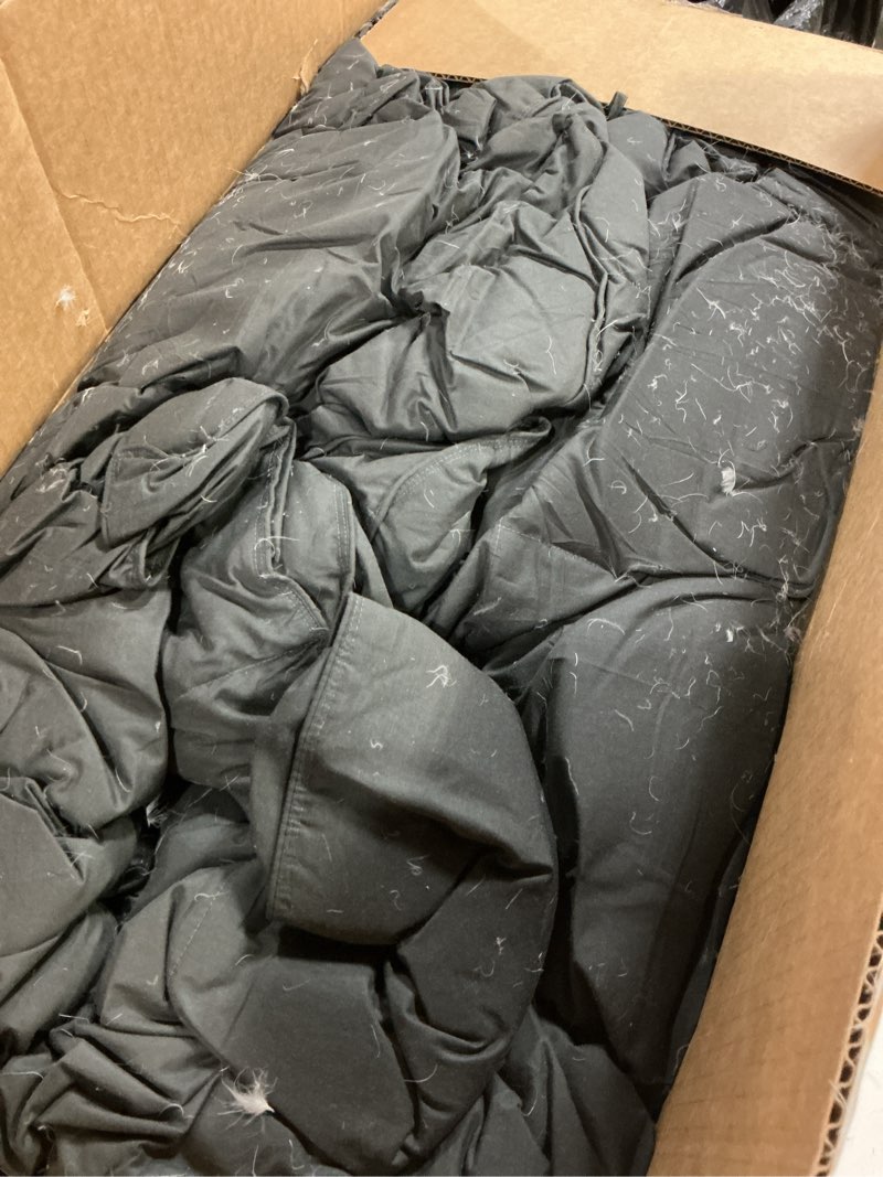 Condition photo showing As Is for grey goose feathers down fiber comforter queen size, premium all season duvet insert, 750+ fill 1200tc power hotel style comforter, 42 oz lightweight and medium warmth (90x90, dark grey)