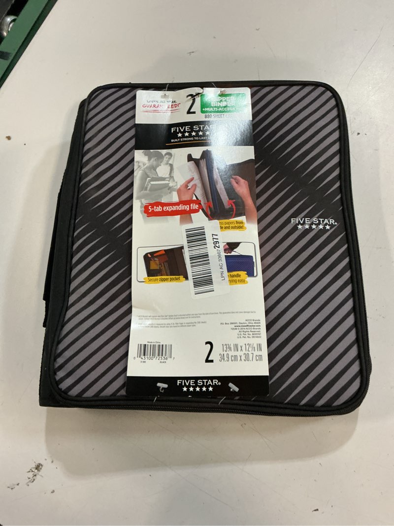 Condition photo showing Good Condition for five star zipper binder, 2 inch 3-ring binder with round rings, 5-tab expanding file, 380 sheet capacity, black (72536) black 2 inch zipper binder binder