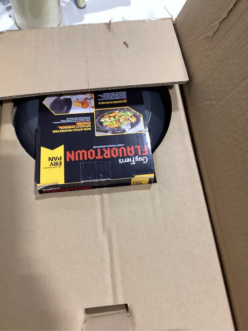 Condition photo showing New/Like New for guy fieri's flavortown laser titanium 10" fry pan - non-stick cookware without pfas, ptfe, or pfoa, 3x more durable, dishwasher safe, oven safe