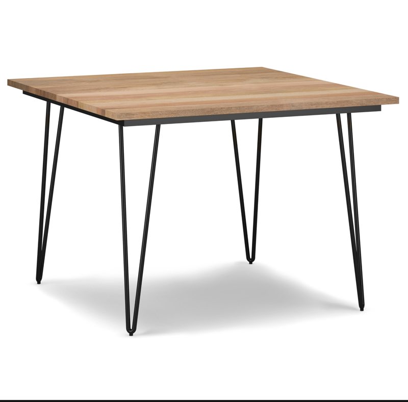 SIMPLIHOME Hunter Square Dining Table, Solid Mango Wood Tabletop in Natural and Powder-Coated Iron Metal Base in Black, 42-inches Square, Modern-Industrial Kitchen Table for up to 4 People