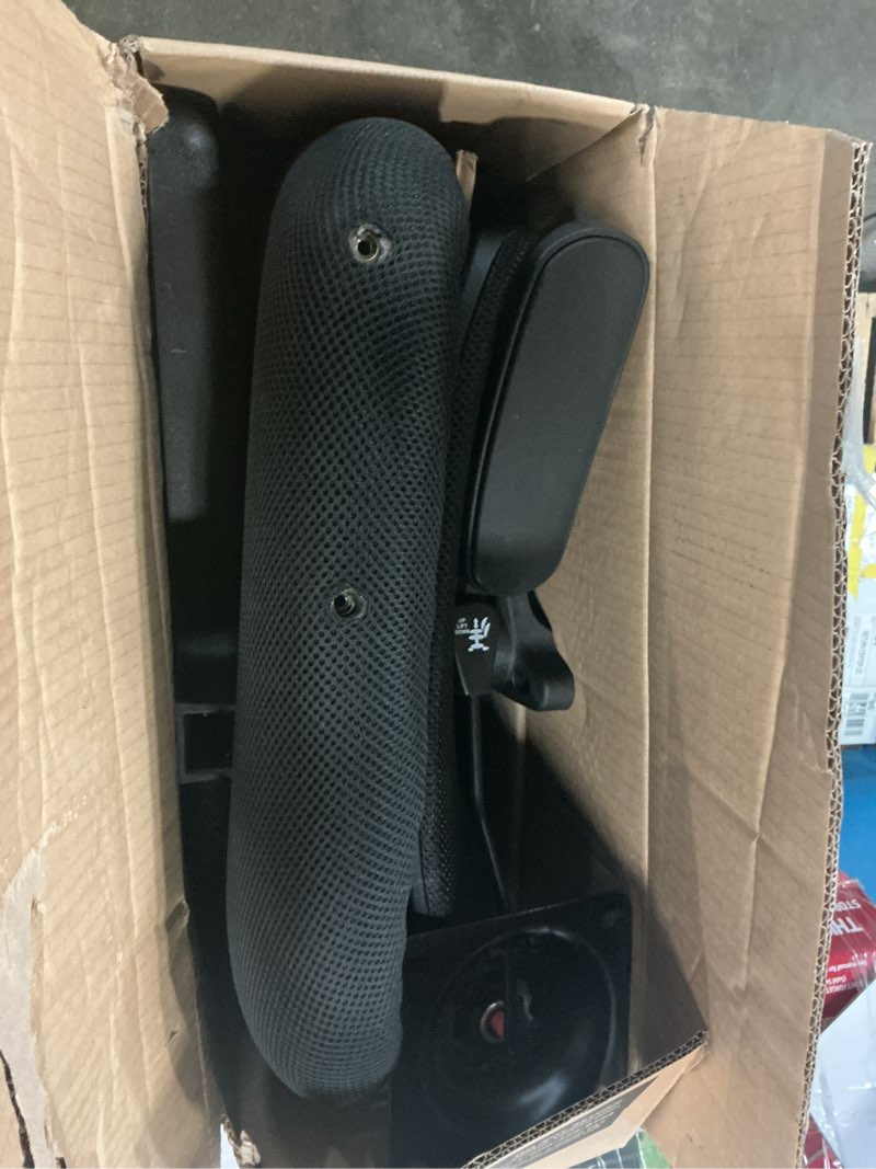 Condition photo showing As Is for mainstays ergonomic mesh back office chair with flip up arms for adults, black fabric, 275lb