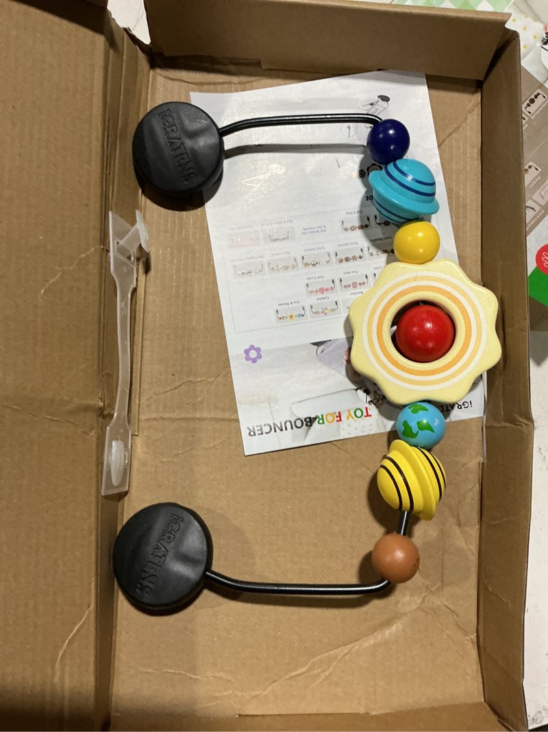 Condition photo showing Good Condition for igratens baby bjorn bouncer toy bar, hand-painted wooden toy for baby bouncer soft & bliss, easy to attach and remove, child-friendly materials, rich color design for curious babies, sun & planets