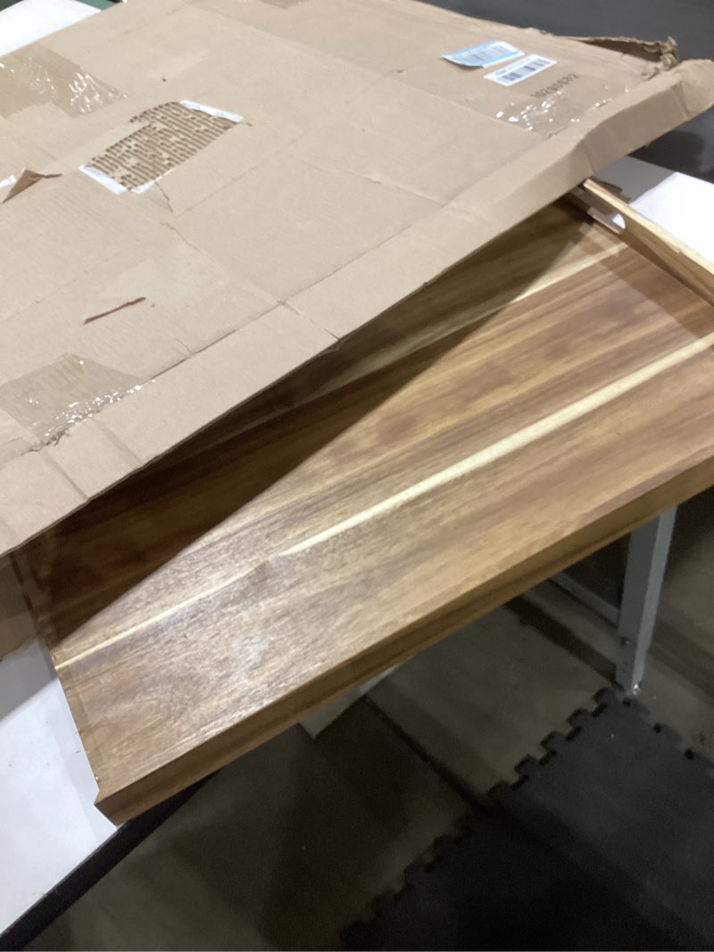 Condition photo showing As Is for 24 Inch Extra Large Square Ottoman Table Tray with Handles Large Acacia Wood Serving Decorative Ottoman Wood Tray for Kitchen Coffee Sofa Table Organizer Storage Topper