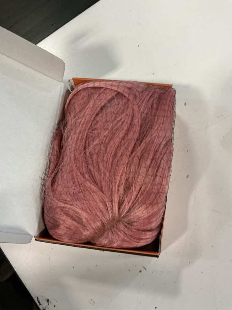 Condition photo showing Good Condition for haloo pink wigs with bangs long wavy layered haircut natural looking fluffy synthetic heat resistant hair wig for women daily party, 24 inch