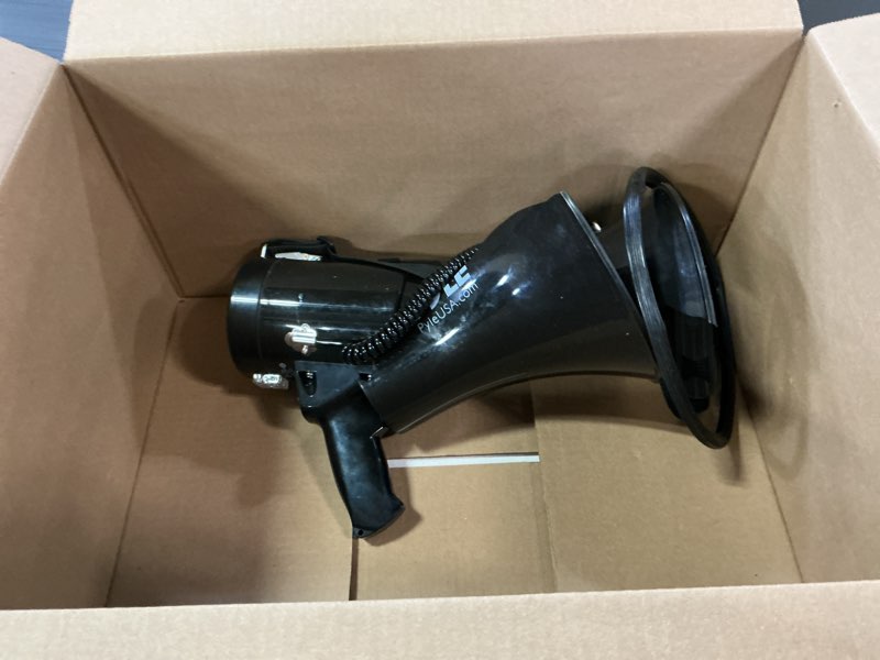 Condition photo showing As Is for PYLE-PRO 50W Megaphone Speaker PA Bullhorn, Black Aux Input, Adjustable Volume, Siren, 35mm Aux Input, Ideal for Sports Events & Emergency Drills- PMP53IN