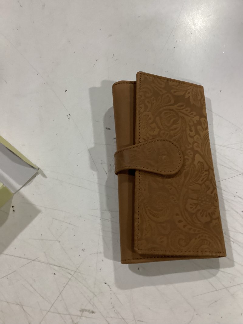 Condition photo showing Good Condition for real leather women wallet leather with rfid blocking -trifold card holder designer ladies clutch with id window wallets cognac1