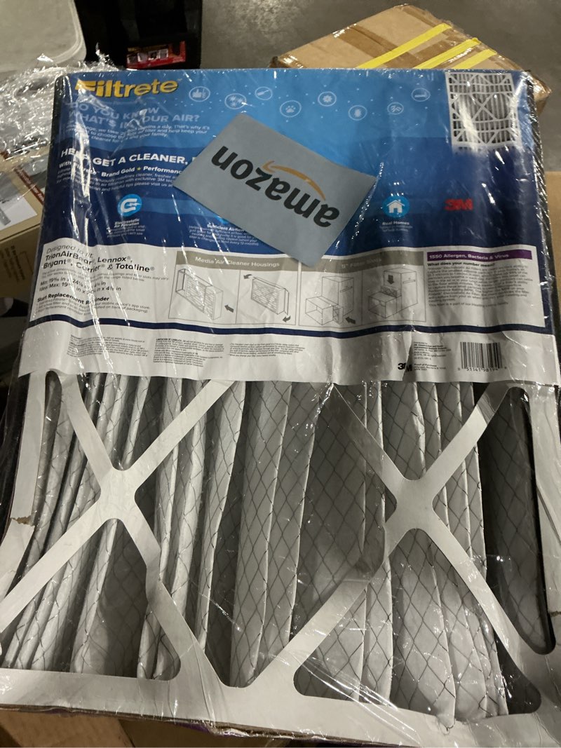 Condition photo showing As Is for Filtrete 20x25x5 AC Furnace Air Filter, MPR 1550, MERV 12, Fits Trion AirBear, CERTIFIED Asthma & Allergy Friendly, Electrostatic Air Cleaning Filter, 1-Pack (actual size 19.56 x 24.13 x 4.75)