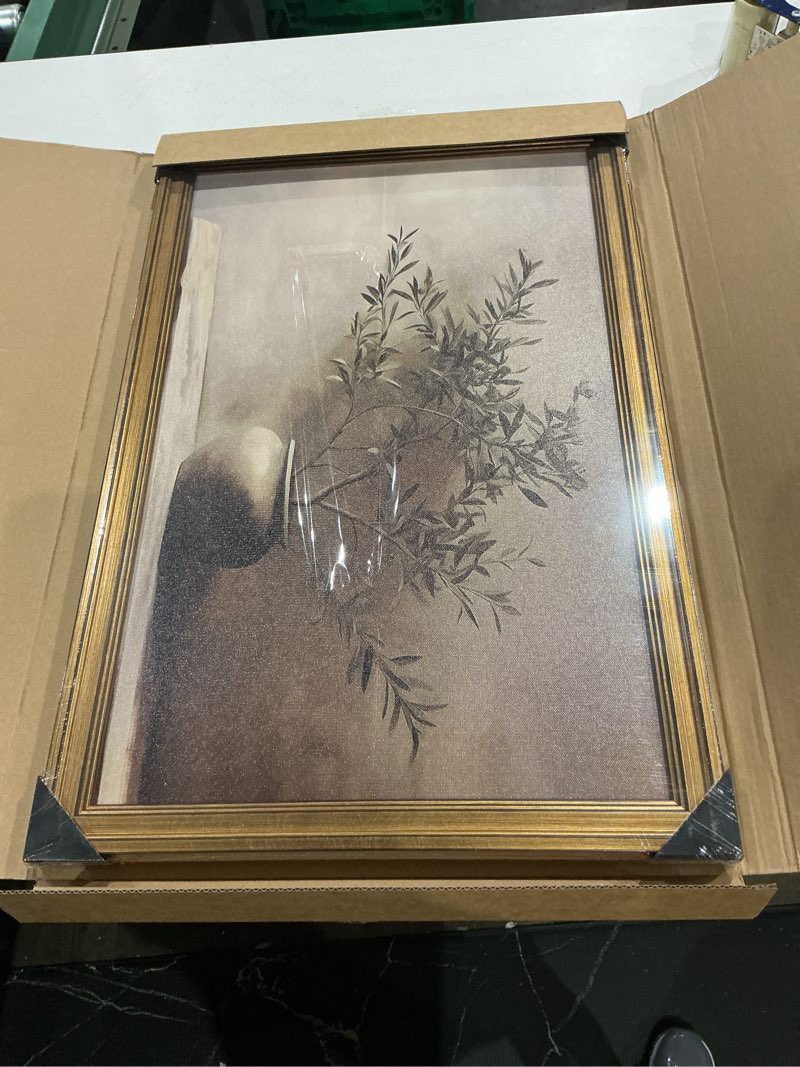 Condition photo showing As Is for vintage botanical wall art, gold framed olive tree paintings wall decor, modern farmhouse still life canvas prints, plant antique pictures, organic modern artwork for living room bathroom 16x24 inch olive tree framed 24"l x 16"w