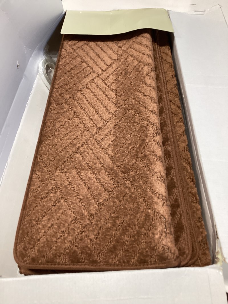 Condition photo showing New/Like New for mbigm bullnose non-slip stair treads w/reusable adhesive 14 pack 9.5" x 30" wooden steps protection - tpu backing with steel reinforcement - anti-slip solution basketweave brown non slip stair tread 9.5" x 30" brown - basketweave 14
