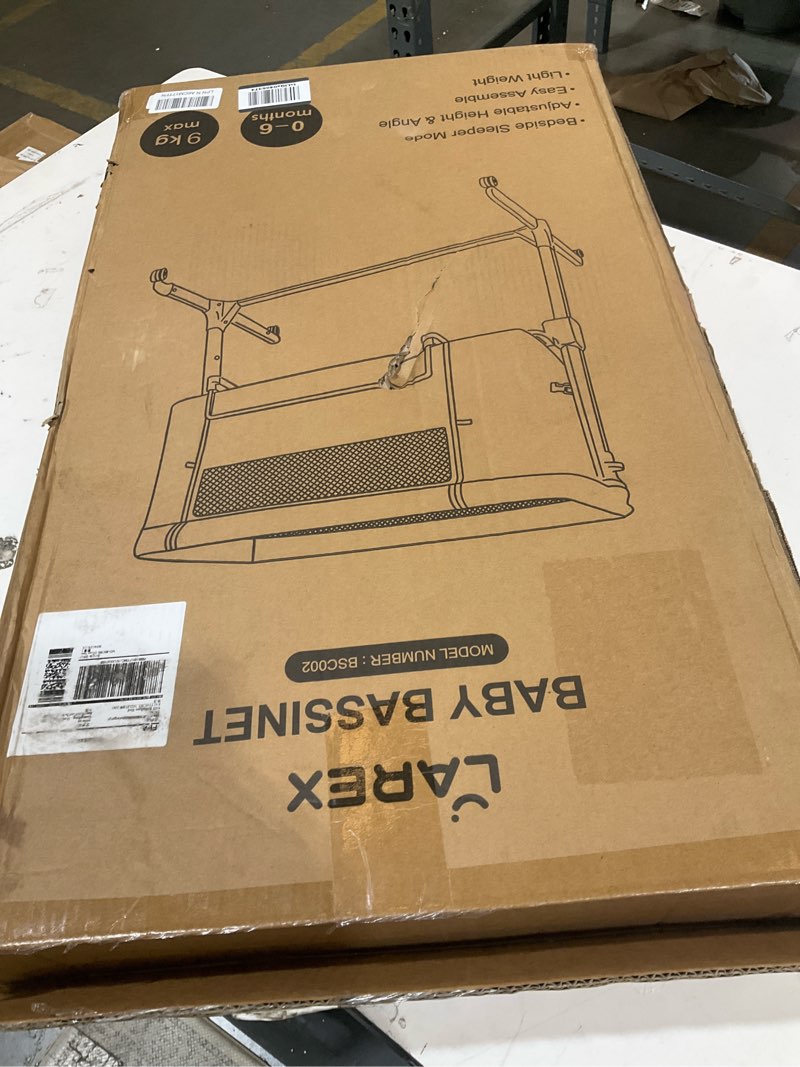 Condition photo showing As Is for larex baby bassinet, 3 in 1 bassinets bedside sleeper for newborn, portable crib adjustable 7 height bedside bassinet with mattress and wheels khaki