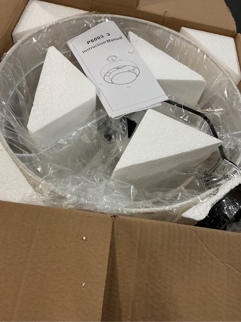 Condition photo showing New/Like New for 3-Light Semi Flush Mount Ceiling Light Fixture, 16 inch Drum Light Fixture with 2-Layer White Drum Fabric Shade, Entryway Ceiling Light Fixtures for Bedroom Dining Room