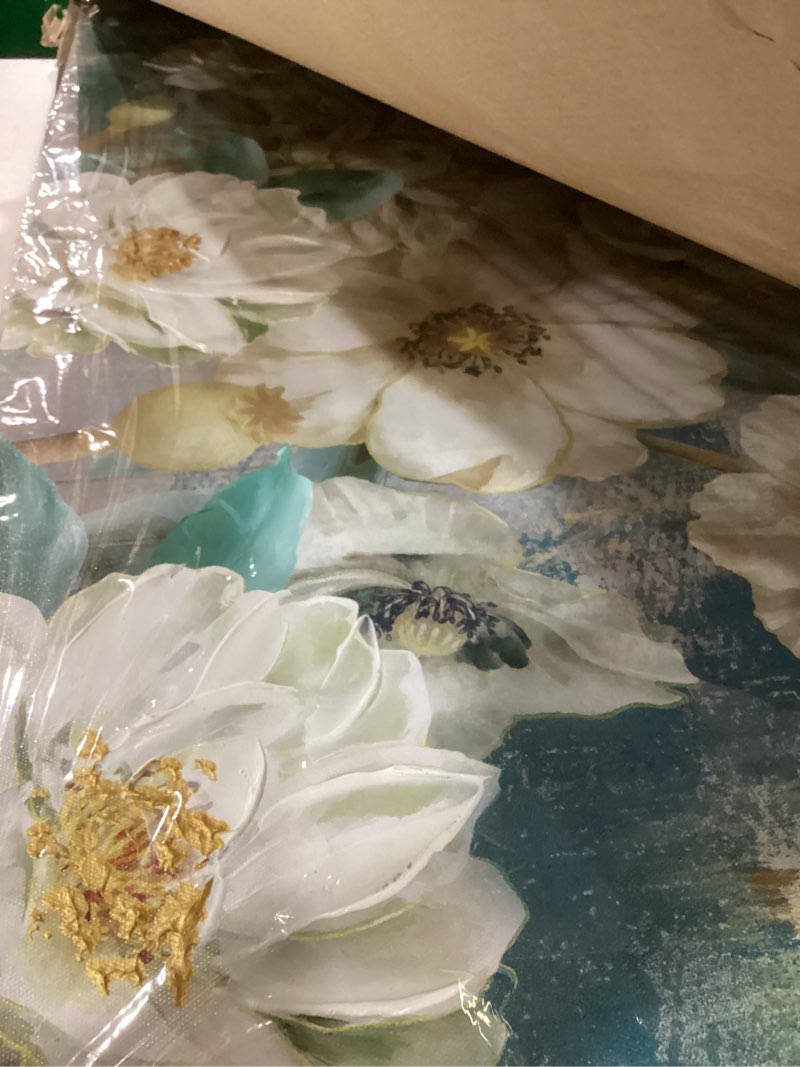 Condition photo showing Good Condition for Arjun Flowers Canvas Wall Art for Bedroom White Elegant Teal Picture, Textured Floral Magnolia Painting Living Room Wall Decor Turquoise Large Artwork Bathroom Dining Room Home Office 40"x20" 40"L x 20"W White flower