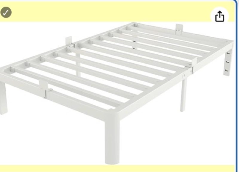 white twin size bed frames 12 inch, metal platform twin bed frame no box spring needed, heavy duty steel support 3500 lbs, diy headboard, round legs, noiseless, storage space, easy assembly