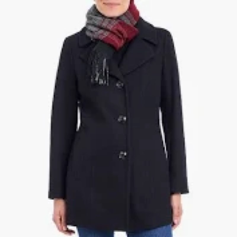 London Fog Women's Single-Breasted Wool Coat with Scarf, Black, XL