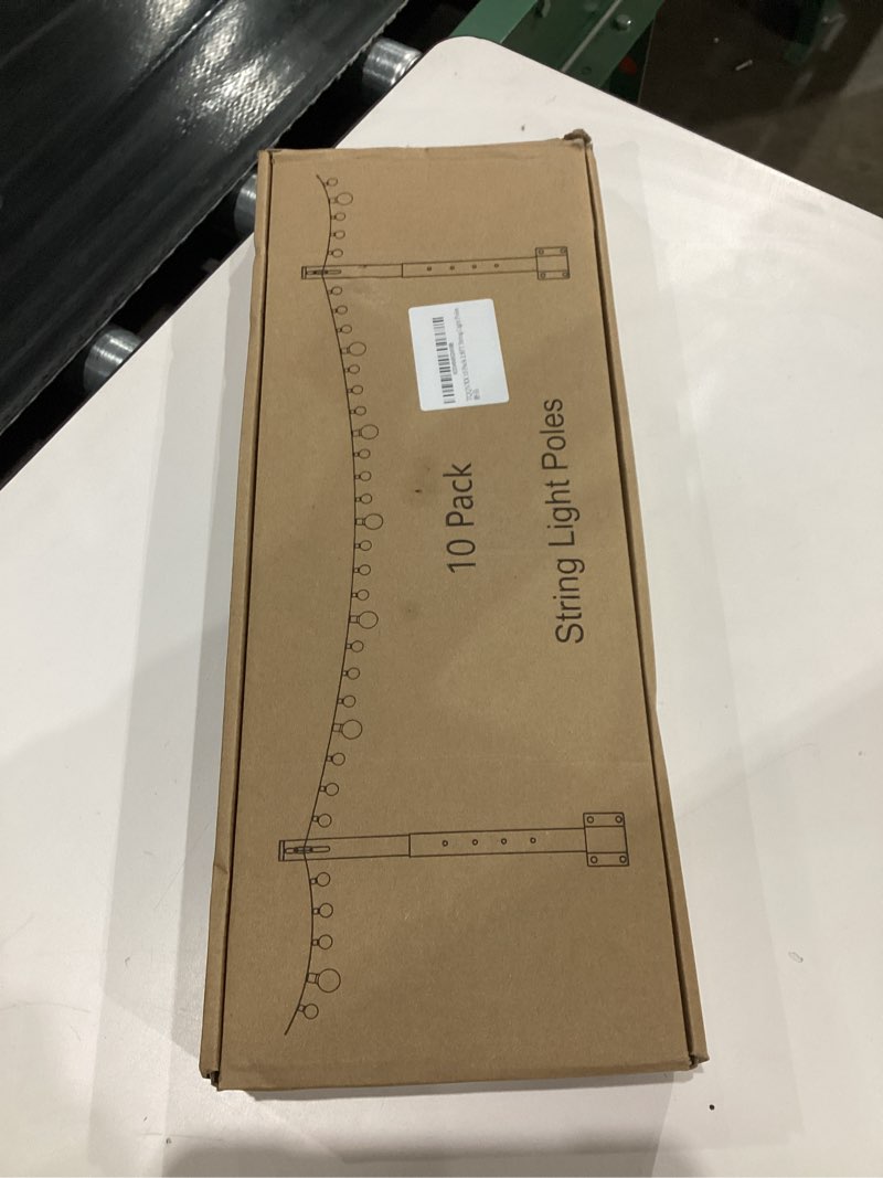Condition photo showing New/Like New for String Light Poles for Deck 10 Pack, Outside Retractable 2.8 FT Lighting Poles for Fence with Bracket to Hanging String Lights Outdoor Wall Mounting Stand for Patio Garden Backyard Wedding Party 10 packs