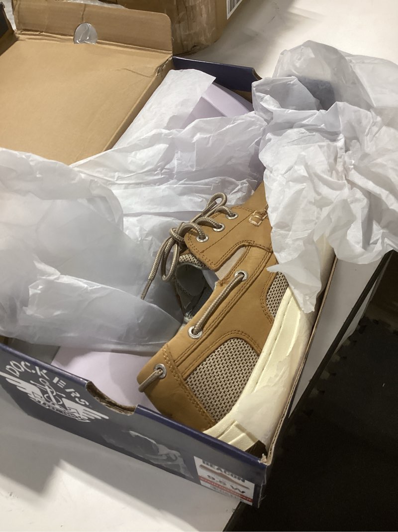 Condition photo showing New/Like New for dockers beacon mens boat shoes classic leather casual shoes for men with stain defender 9.5 wide tan