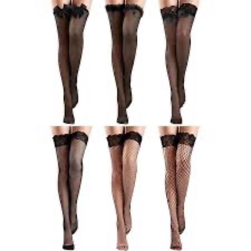 Bencailor 6 Pairs Silky Fishnet Thigh High Stockings Silicone Lace Top Sheer over Knee Silky Stockin