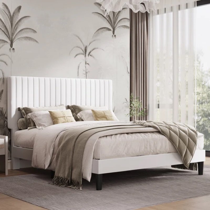 Dunphy Upholstered Platform bed With Adjustable Headboard White