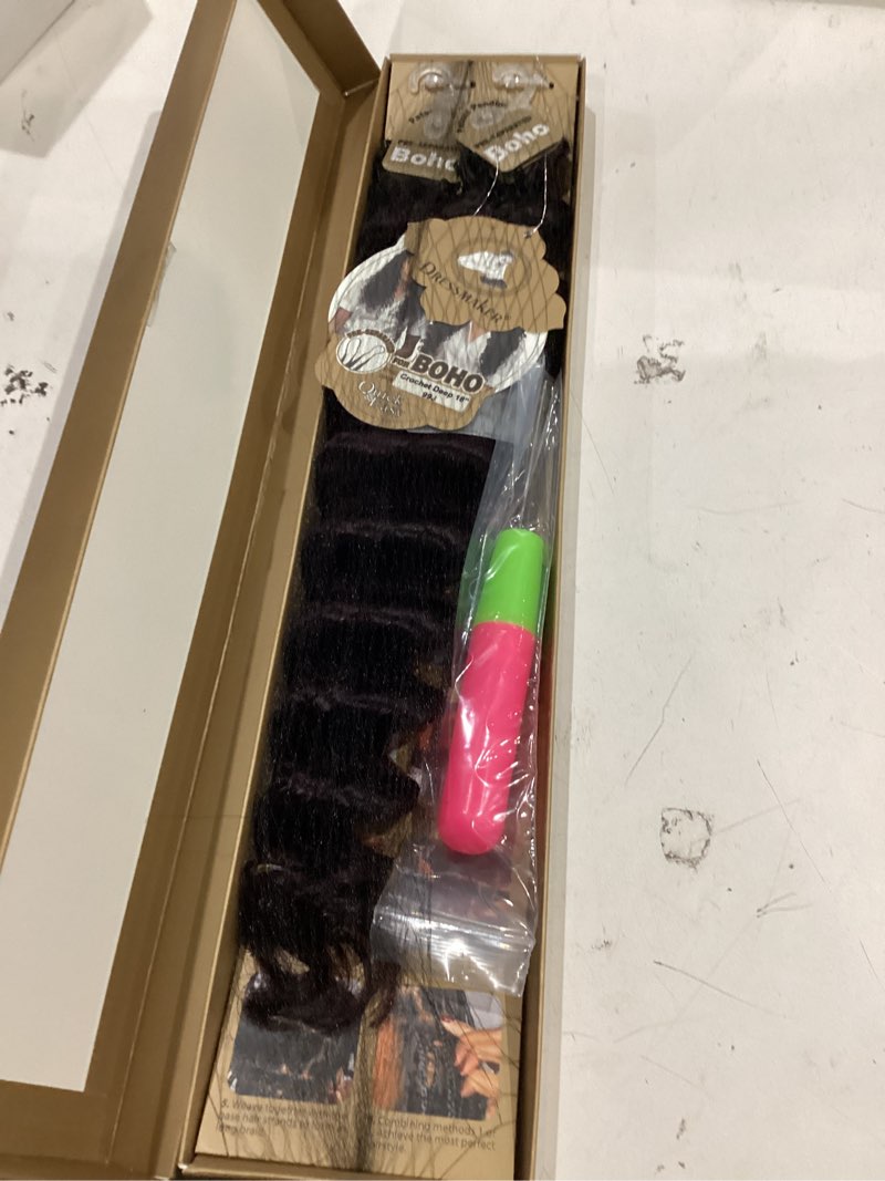 Condition photo showing New/Like New for human crochet hair for black women 18inch 60g pre separated 50 strands deep wave feather crochet human hair 99j# invisible miracle knots boho crochet hair bundles black wine color 18 inch 99j#-60g
