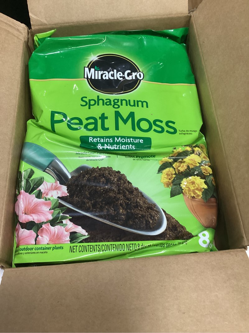 Condition photo showing New/Like New for miracle-gro sphagnum peat moss - enriched with plant food, add to potting mix and native soil, 8 qt. (2-pack) 8 qt 2-pack