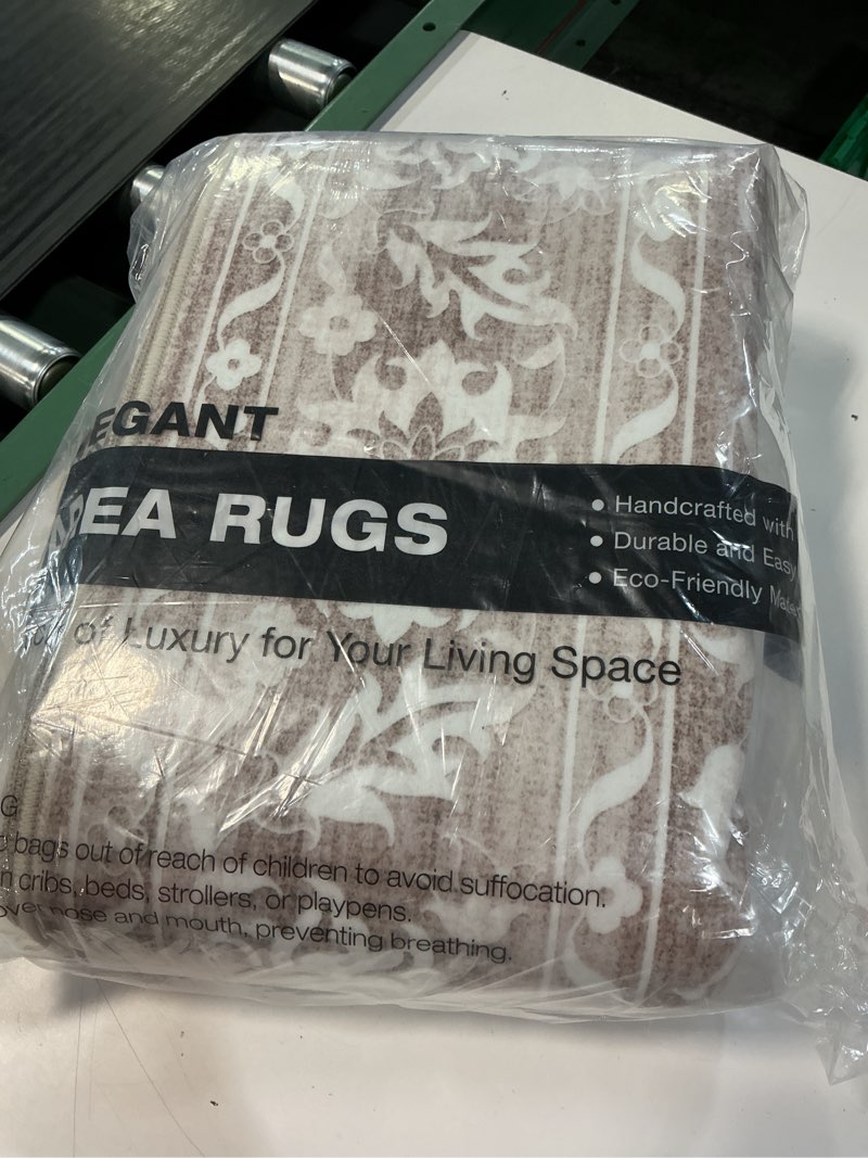 Condition photo showing New/Like New for 5x7 area rugs for living room, washable vintage floral non-slip low pile natural rug soft throw carpet for dining room bedroom home office nursery (light brown, 5'x7') 5' x 7' (rectangular) light brown