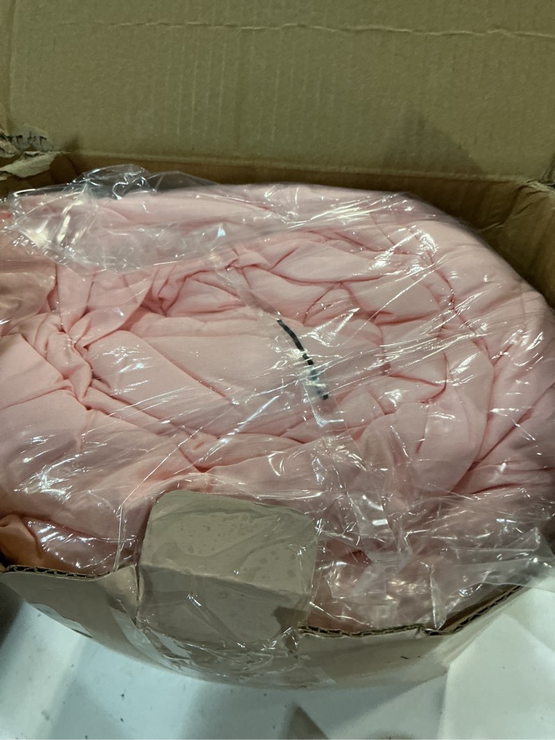 Condition photo showing New/Like New for andency pink comforter set full, 3 pieces lightweight soft rustic pink ruffle comforter women girls, solid farmhouse shabby chic polyester bedding comforter set pink full(79"x90")