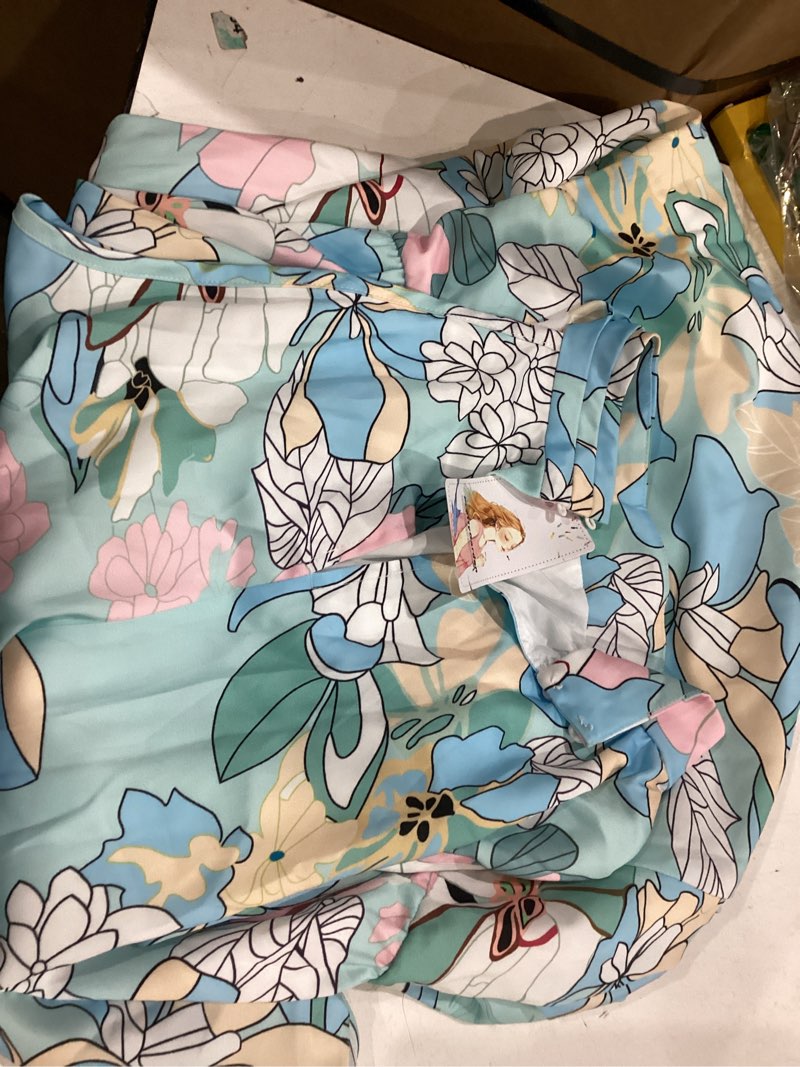 Condition photo showing Good Condition for large**prettygarden women's 2026 summer satin dress elegant sleeveless mock neck cocktail party maxi dresses large print blue