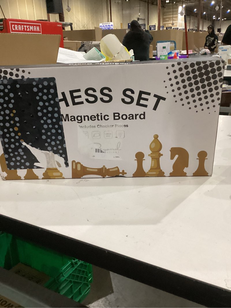 Condition photo showing New/Like New for Wooden Magnetic Chess Set & Checkers Board Game, 15” Foldable Chess Board | Solid Wood 2-in-1 Board Game for Adults with Storage Box, 2 Extra Queens, Portable Travel Chess Set for Kids & Beginners