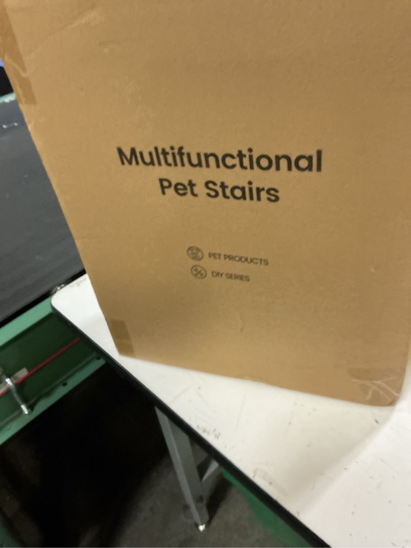 Condition photo showing New/Like New for pawque dog stairs & cat scratching post pet steps for high beds couch, high-strength boards holds up to 150 lbs for indoor small cats kittens dogs climbing playing, 3 combination options, 3 steps-grey 3-steps