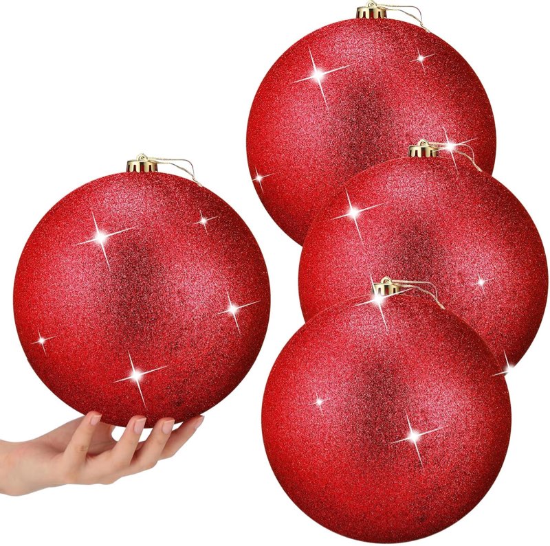 Zubebe 4 Pcs Extra Large Christmas Ball Ornaments Glitter 8'' (200 Mm) Giant Oversized Plastic Xmas 