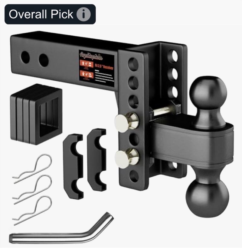 2.5 inch Adjustable Trailer Hitch 2-1/2 Receiver Drop Hitch Fits 2.5" Receiver 4" Rise/Drop, 2'' & 2