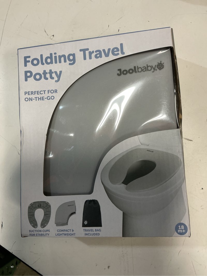 Condition photo showing New/Like New for jool baby folding travel potty training seat for toddlers, fits round & oval toilets, non-slip suction cups, includes free travel bag (gray)