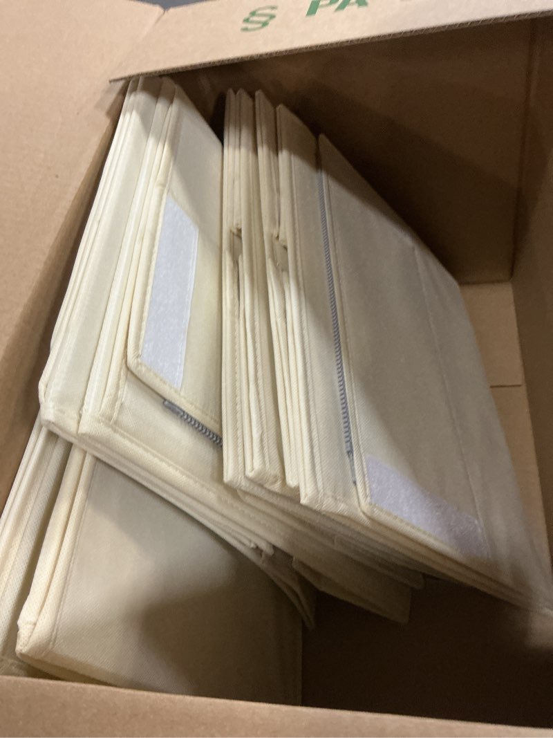 Condition photo showing As Is for SpaceAid 8 Pack Bed Sheet Organizers and Storage, Foldable Sheet Organizer for Linen Closet, Sheets Set Folder Keeper with Window XL (Queen & King Size) Bedding Container (Beige, 8 Pack)