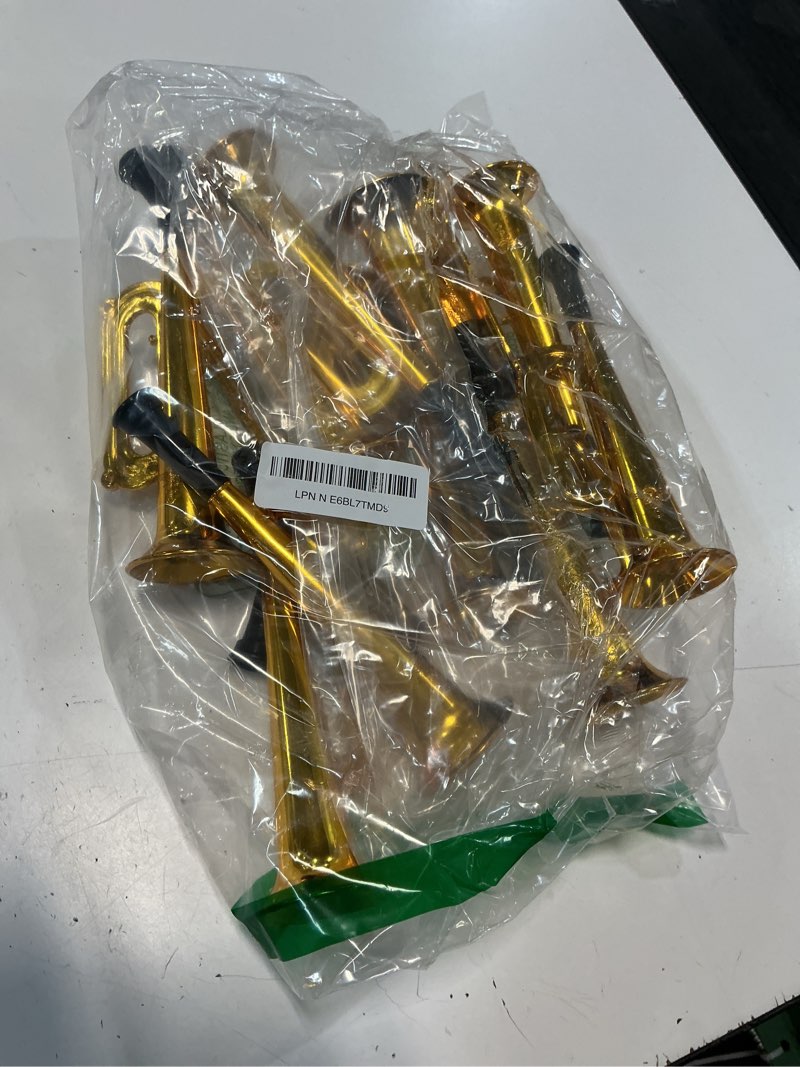 Condition photo showing Good Condition for poen 12 pcs toy trumpet kids mini metallic trumpet parties musical blow horn instruments plastic noise makers for kids events party favors music class stage props 7 inch easter day(gold)