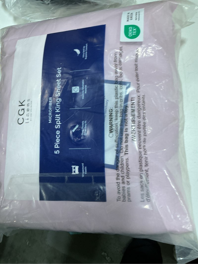 Condition photo showing Good Condition for split king size 5 piece sheet set - comfy breathable & cooling sheets - hotel luxury bed sheets for women & men - deep pockets, easy-fit, soft & wrinkle free sheets - light pink oeko-tex bed sheet set 32 - light pink split king size