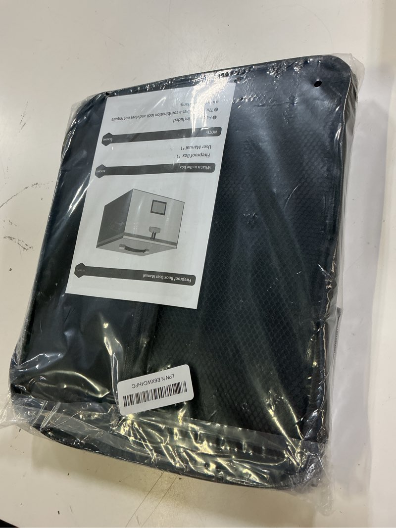 Condition photo showing New/Like New for fire proof file box for documents - portable fireproof document organizer box with handle waterproof safe locking folder storage with lid black 1 pc