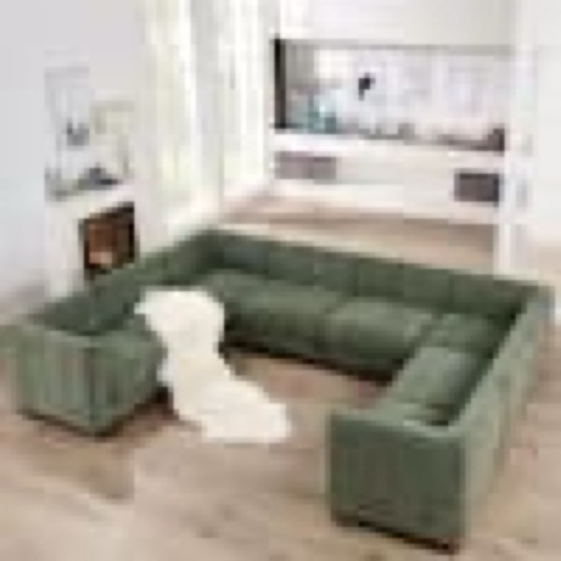 128 in. U Shape Chenille Green Sectional Couch, 8-Piece Seater Oversized Modular Sofa Set for Living Room Office(incomplete one armless chair only)