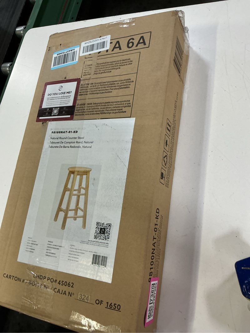 Condition photo showing New/Like New for linon natural barstool with round seat, 24-inch natural bar stool