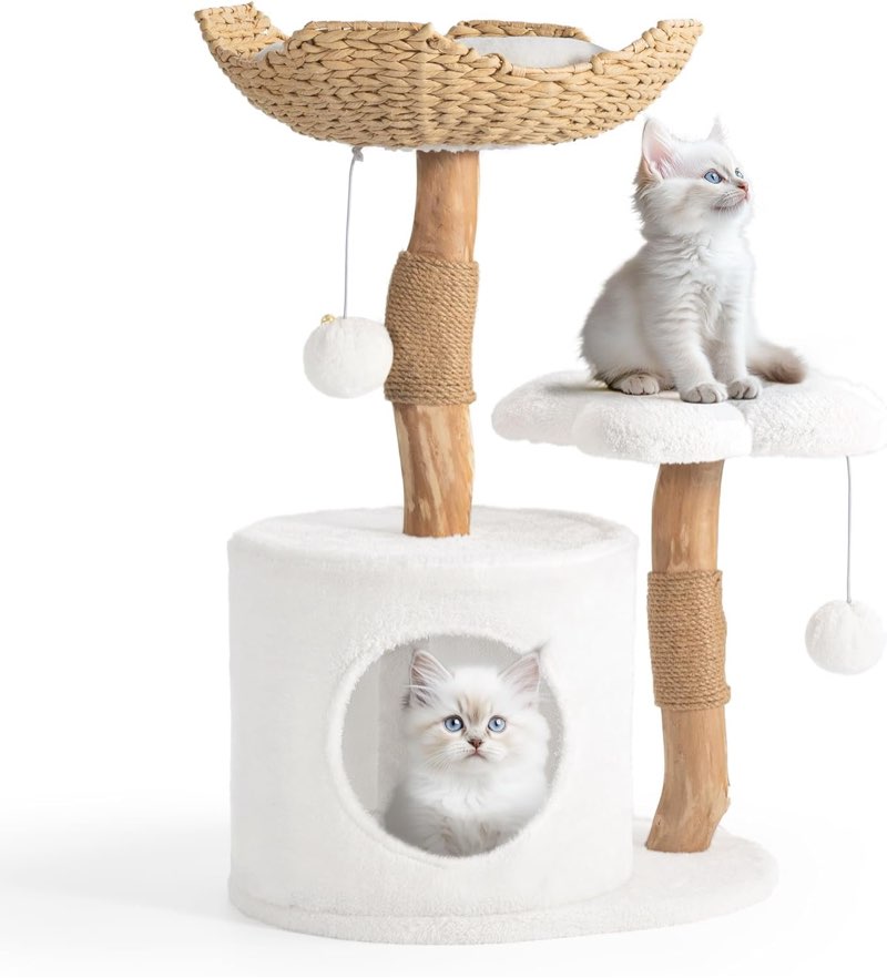 Easyego Modern Cat Tree, Aesthetic Wood Cat Tree Tower for Large Cats, Luxury Cat Condo with Scratch