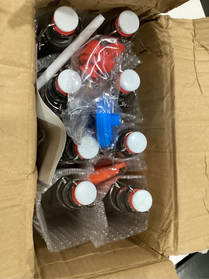 Condition photo showing New/Like New for 8 set 16 oz swing top glass bottles - flip top beer brewing bottles with stopper for fermentation, kombucha, mead kefir, vanilla extract, juice, tea, wine, soda - airtight cap lids, bonus 2 pourers 16oz