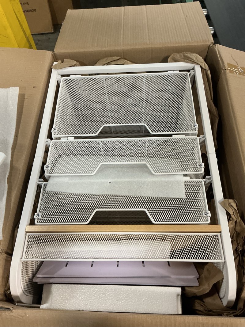 Condition photo showing Good Condition for Rolling Makeup Cart Organizer with 3 Drawers, Floor Skincare Organizers with Wheels, Cosmetics Display Cases, Vanity Storage Organizer for Skin Care Perfume Nail Polish, White White 3 Drawers