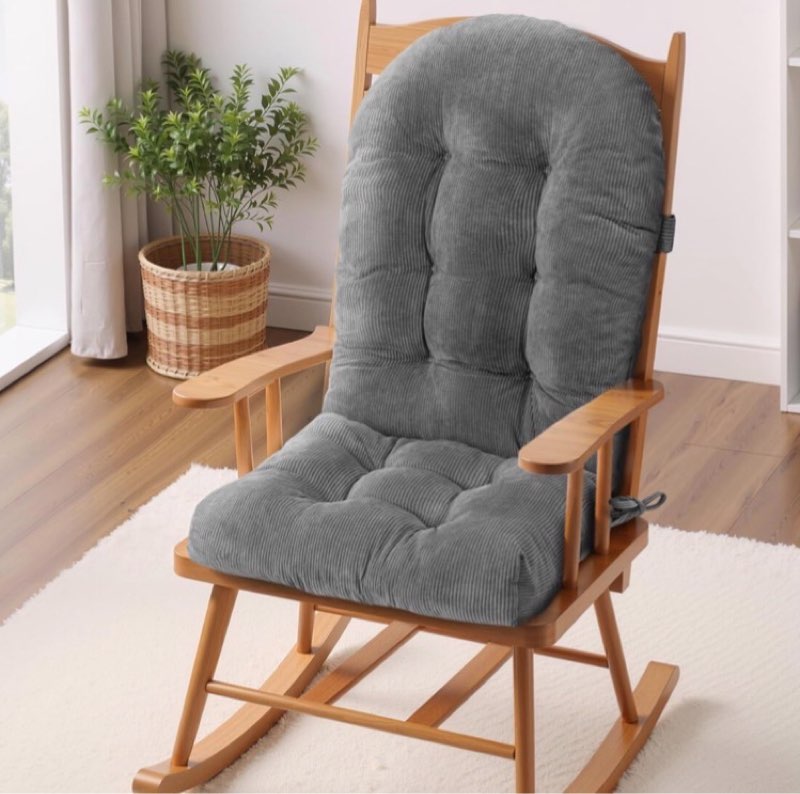 (Blue) Rocking Chair Cushion - Corduroy Fabric, High-Density Sponge, Durable Comfort Non-Slip Bottom Tufted