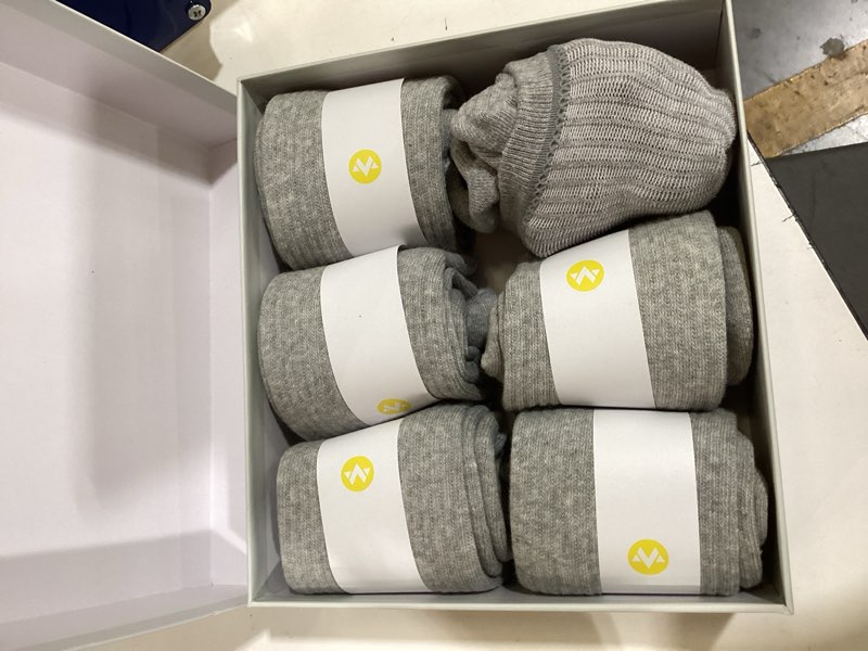 Condition photo showing Good Condition for wander men's crew socks 6 pairs thick cushion long socks 8-12/12-15 | winter calf socks, moisture -wicking, quick dry, durable, casual running sports, box package 8-12 b half cushion crew socks:6 pairs grey